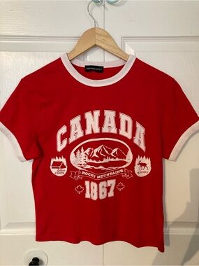 Streetwear Society Red Canada Rocky Mountains Graphic Tee with White Trim